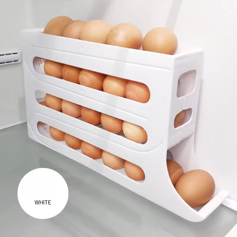 AMOBOX Eggs Holder for Fridge,4 Tiers Auto Rolling Fridge Egg Organizer,Space-Saving Egg Dispenser Holder,Holds 30 Eggs,Kitchen