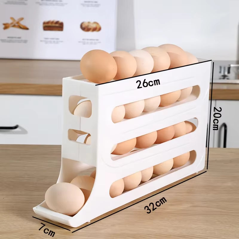 AMOBOX Eggs Holder for Fridge,4 Tiers Auto Rolling Fridge Egg Organizer,Space-Saving Egg Dispenser Holder,Holds 30 Eggs,Kitchen